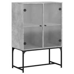 vidaXL Armario auxiliar puertas de vidrio gris hormigón 69x37x100 cm
