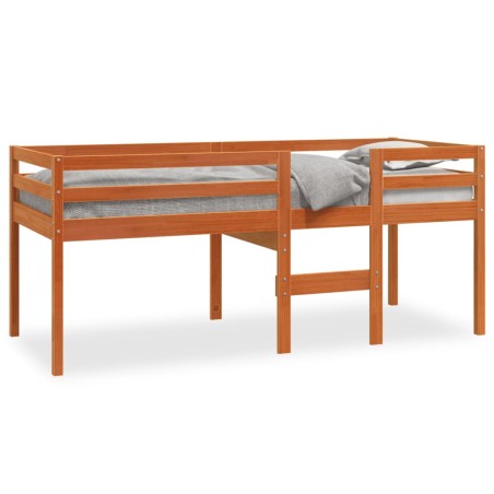 vidaXL Cama alta madera maciza de pino marrón cera 80x200 cm