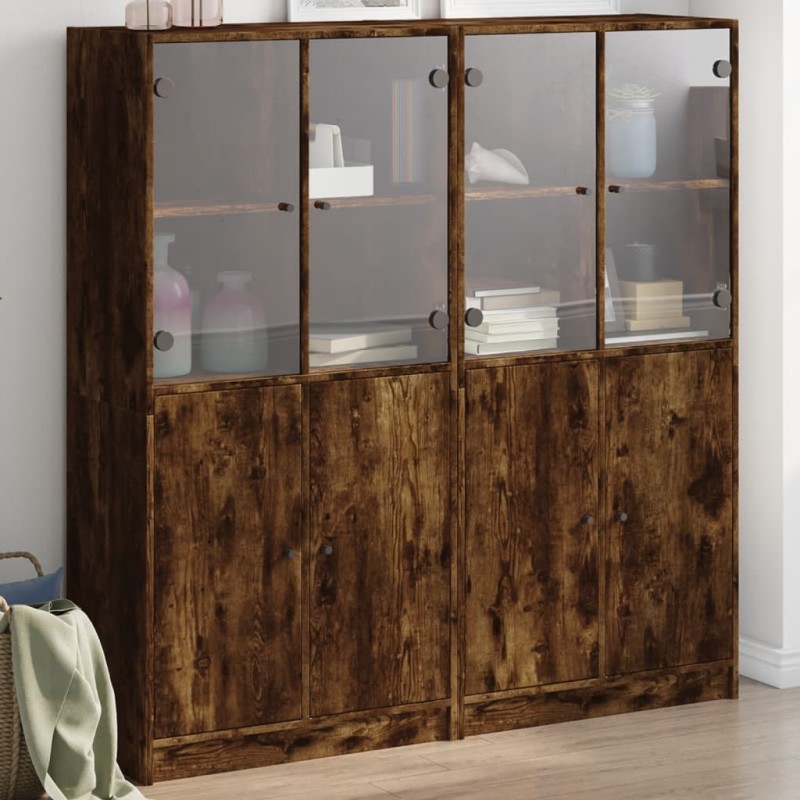 vidaXL Estantería con puertas madera roble ahumado 136x37x142 cm vidaXL Estantería con puertas madera roble ahumado 136x37x142 cm