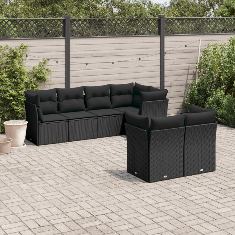 vidaXL Set de comedor de jardín 7 pzas y cojines ratán sintético negro vidaXL Set de comedor de jardín 7 pzas y cojines ratán sintético negro