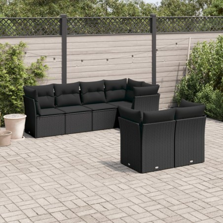 vidaXL Set de comedor de jardín 7 pzas y cojines ratán sintético negro