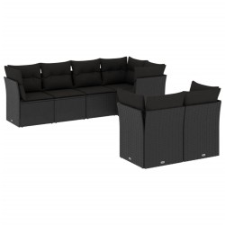 vidaXL Set de comedor de jardín 7 pzas y cojines ratán sintético negro