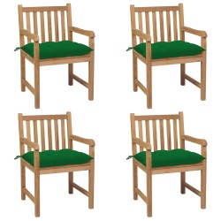 vidaXL Sillas de jardín 4 uds madera maciza de teca con cojines verdes