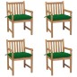 vidaXL Sillas de jardín 4 uds madera maciza de teca con cojines verdes vidaXL Sillas de jardín 4 uds madera maciza de teca con cojines verdes