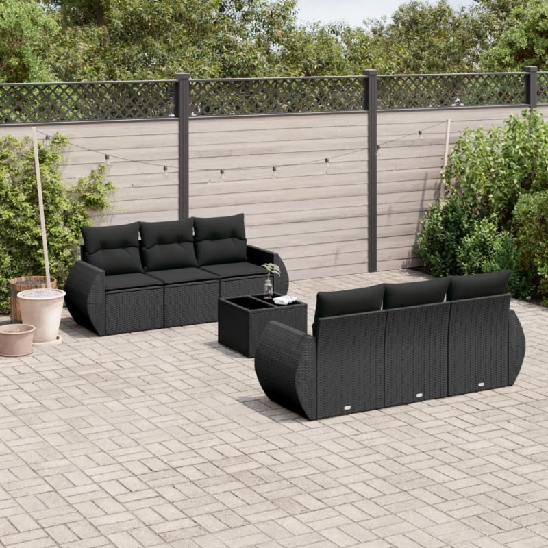 vidaXL Set de comedor de jardín 7 pzas y cojines ratán sintético negro vidaXL Set de comedor de jardín 7 pzas y cojines ratán sintético negro