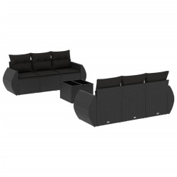 vidaXL Set de comedor de jardín 7 pzas y cojines ratán sintético negro