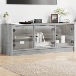 vidaXL Mueble de TV con puertas de vidrio gris Sonoma 102x37x42 cm