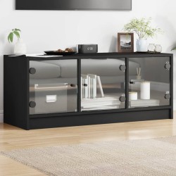vidaXL Mueble de TV con puertas de vidrio negro 102x37x42 cm