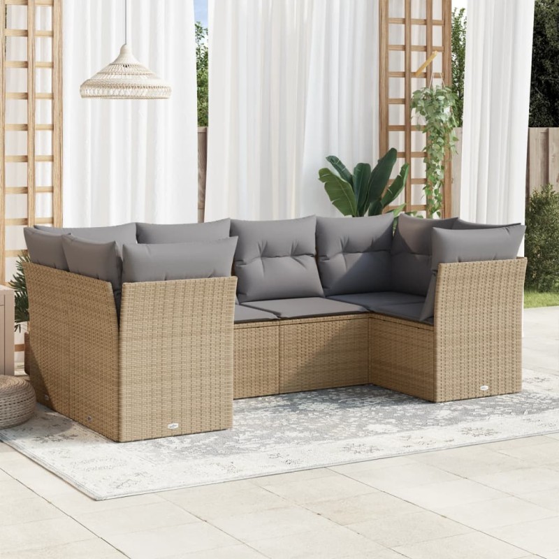 vidaXL Juego de sofás jardín con cojines 6 pzas ratán sintético beige vidaXL Juego de sofás jardín con cojines 6 pzas ratán sintético beige