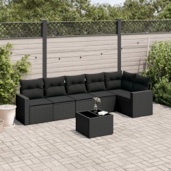 vidaXL Set de comedor de jardín 7 pzas y cojines ratán sintético negro