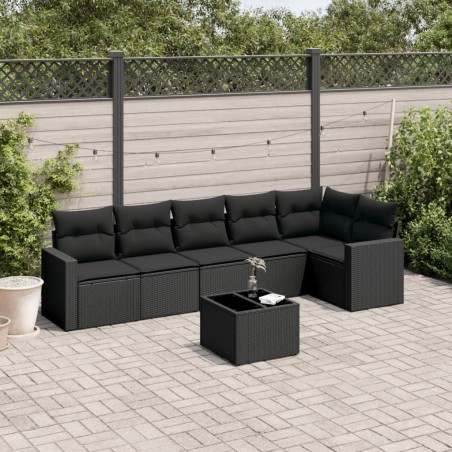 vidaXL Set de comedor de jardín 7 pzas y cojines ratán sintético negro