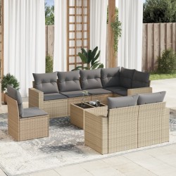 vidaXL Set de sofás de jardín 9 pzas con cojines ratán sintético beige