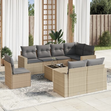 vidaXL Set de sofás de jardín 9 pzas con cojines ratán sintético beige