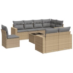 vidaXL Set de sofás de jardín 9 pzas con cojines ratán sintético beige