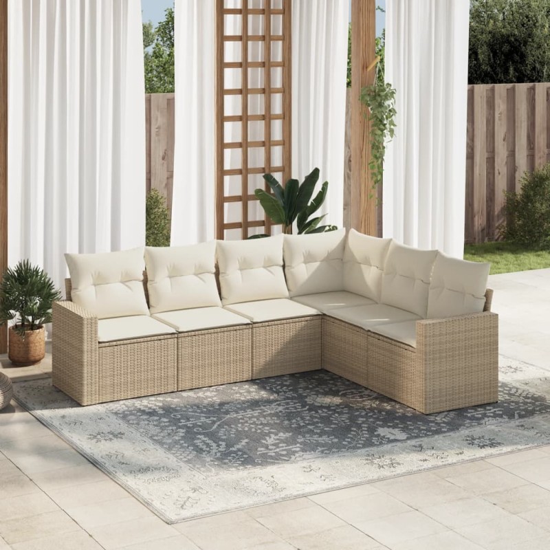 vidaXL Juego de sofás jardín con cojines 6 pzas ratán sintético beige vidaXL Juego de sofás jardín con cojines 6 pzas ratán sintético beige