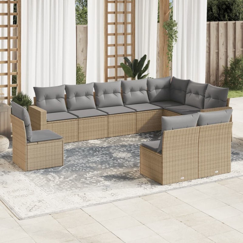 vidaXL Juego de sofás jardín con cojines beige 10 pzas ratán sintético vidaXL Juego de sofás jardín con cojines beige 10 pzas ratán sintético