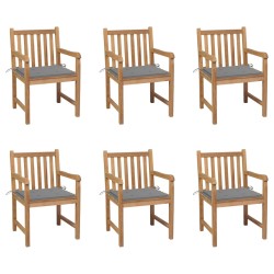vidaXL Sillas de jardín 6 uds madera maciza de teca cojines gris