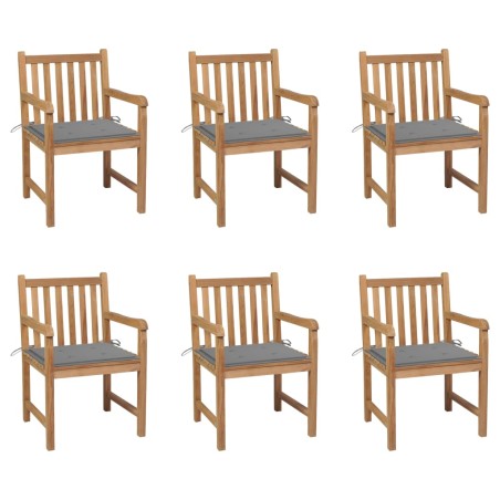 vidaXL Sillas de jardín 6 uds madera maciza de teca cojines gris