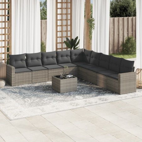 vidaXL Set de sofás de jardín 10 pzas con cojines ratán sintético gris