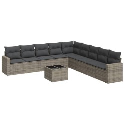 vidaXL Set de sofás de jardín 10 pzas con cojines ratán sintético gris