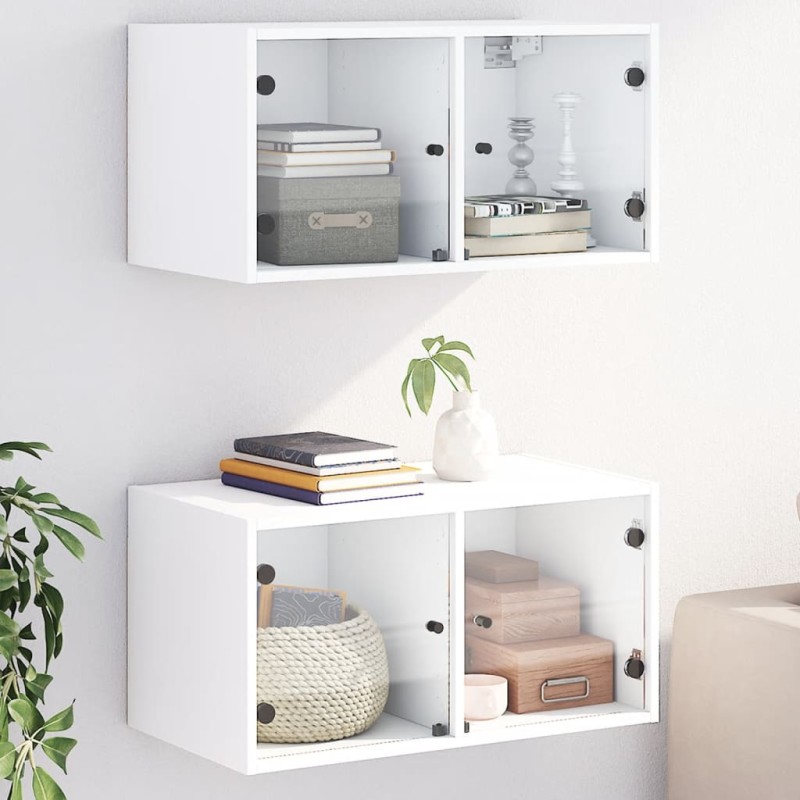 vidaXL Mueble pared con puertas de vidrio 2 uds blanco 68,5x37x35 cm vidaXL Mueble pared con puertas de vidrio 2 uds blanco 68,5x37x35 cm
