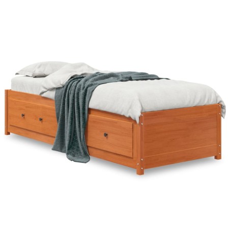 vidaXL Sofá cama de madera maciza de pino marrón cera 75x190 cm