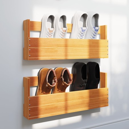 vidaXL Estantes zapatos pared 2 uds madera pino marrón 59x8,5x23,5 cm