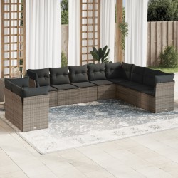 vidaXL Set de sofás de jardín 10 pzas con cojines ratán sintético gris