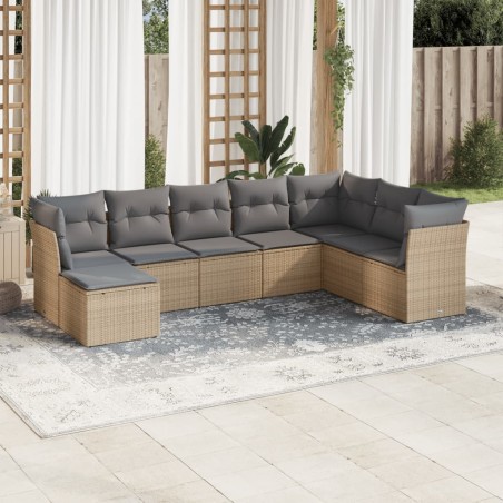 vidaXL Juego de sofás de jardín con cojines beige 8 pzas ratán PE