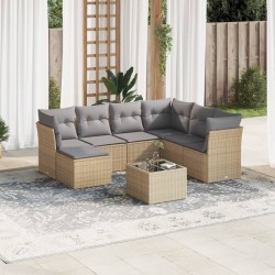 vidaXL Juego de sofás de jardín con cojines beige 8 pzas ratán PE