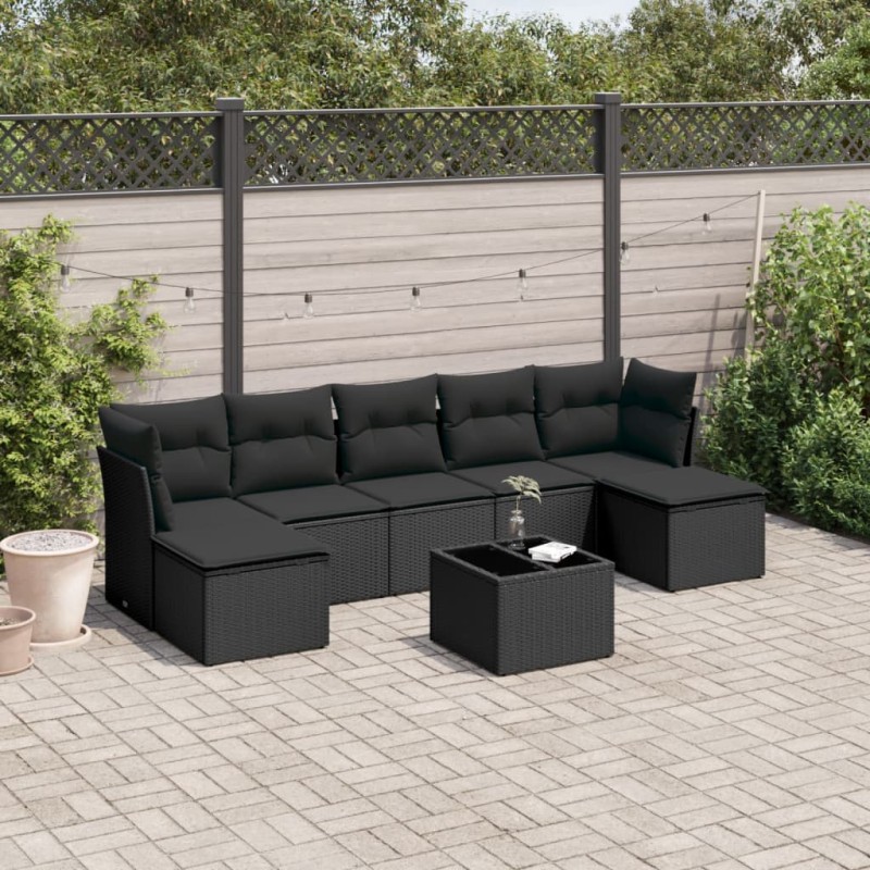 vidaXL Set de sofás de jardín 8 piezas y cojines ratán sintético negro vidaXL Set de sofás de jardín 8 piezas y cojines ratán sintético negro