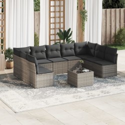 vidaXL Set de sofás de jardín 10 pzas con cojines ratán sintético gris