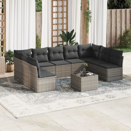vidaXL Set de sofás de jardín 10 pzas con cojines ratán sintético gris