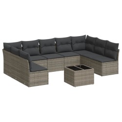 vidaXL Set de sofás de jardín 10 pzas con cojines ratán sintético gris