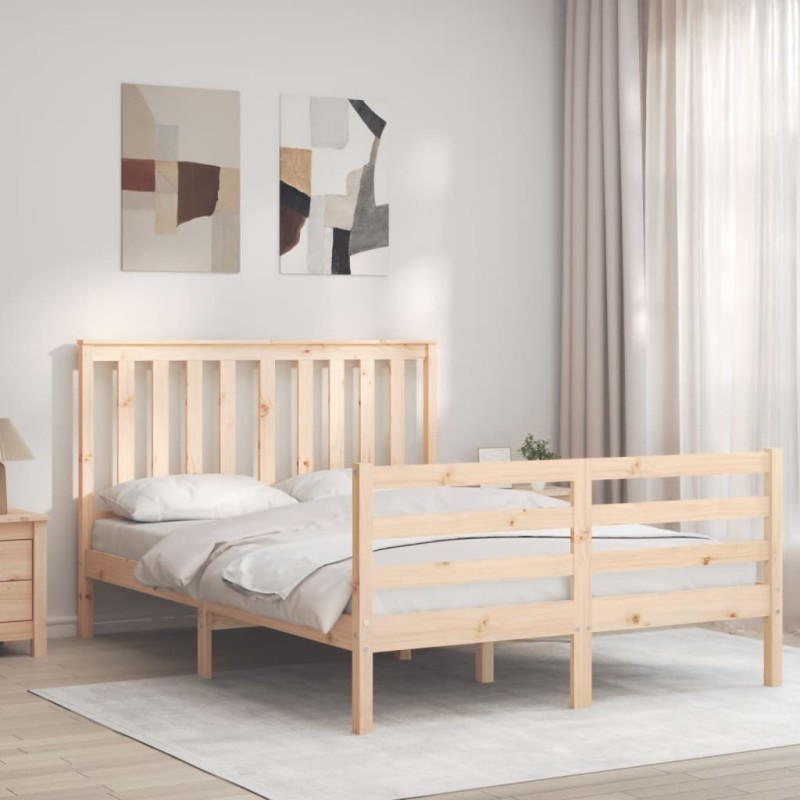 vidaXL Estructura de cama de matrimonio con cabecero madera maciza vidaXL Estructura de cama de matrimonio con cabecero madera maciza