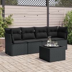 vidaXL Set de muebles de jardín 5 pzas y cojines ratán sintético negro