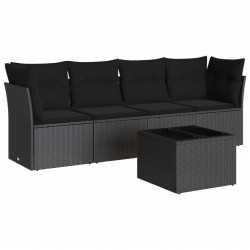 vidaXL Set de muebles de jardín 5 pzas y cojines ratán sintético negro