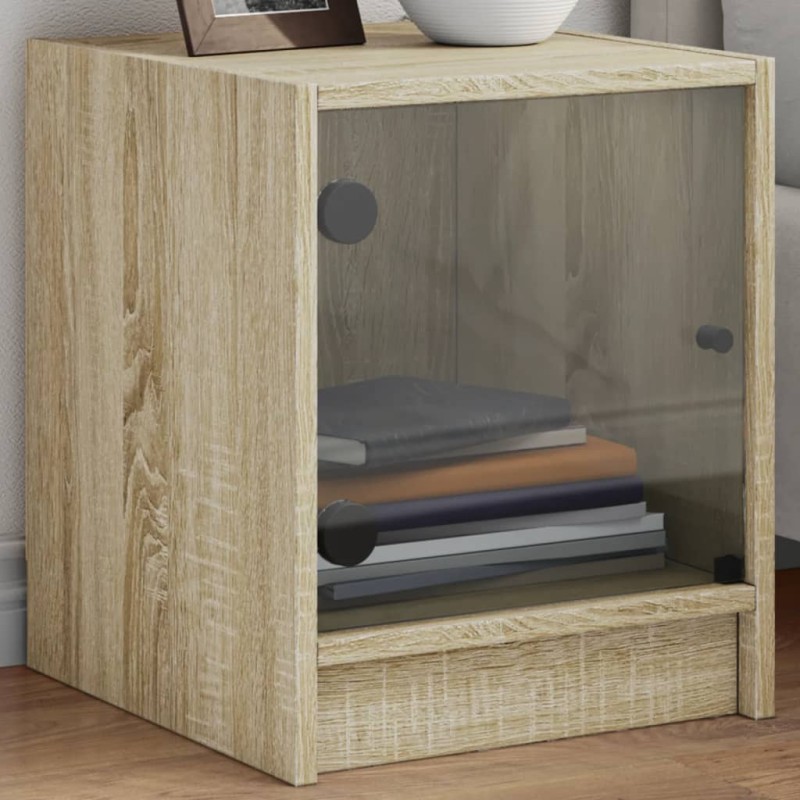 vidaXL Mesitas noche con puertas vidrio 2 uds roble Sonoma 35x37x42 cm vidaXL Mesitas noche con puertas vidrio 2 uds roble Sonoma 35x37x42 cm