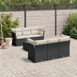 vidaXL Set de comedor de jardín 7 pzas y cojines ratán sintético negro