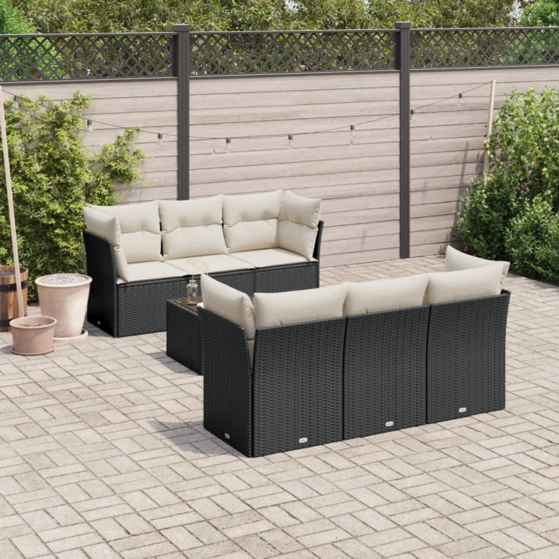 vidaXL Set de comedor de jardín 7 pzas y cojines ratán sintético negro vidaXL Set de comedor de jardín 7 pzas y cojines ratán sintético negro