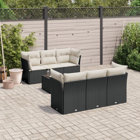 vidaXL Set de comedor de jardín 7 pzas y cojines ratán sintético negro