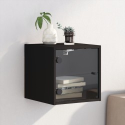 vidaXL Mesita de noche con puerta de vidrio negro 35x37x35 cm