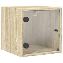 vidaXL Mesita de noche con puerta de vidrio roble Sonoma 35x37x35 cm