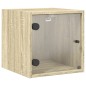 vidaXL Mesita de noche con puerta de vidrio roble Sonoma 35x37x35 cm