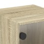 vidaXL Mesita de noche con puerta de vidrio roble Sonoma 35x37x35 cm