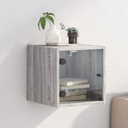vidaXL Mesita de noche con puerta de vidrio gris Sonoma 35x37x35 cm