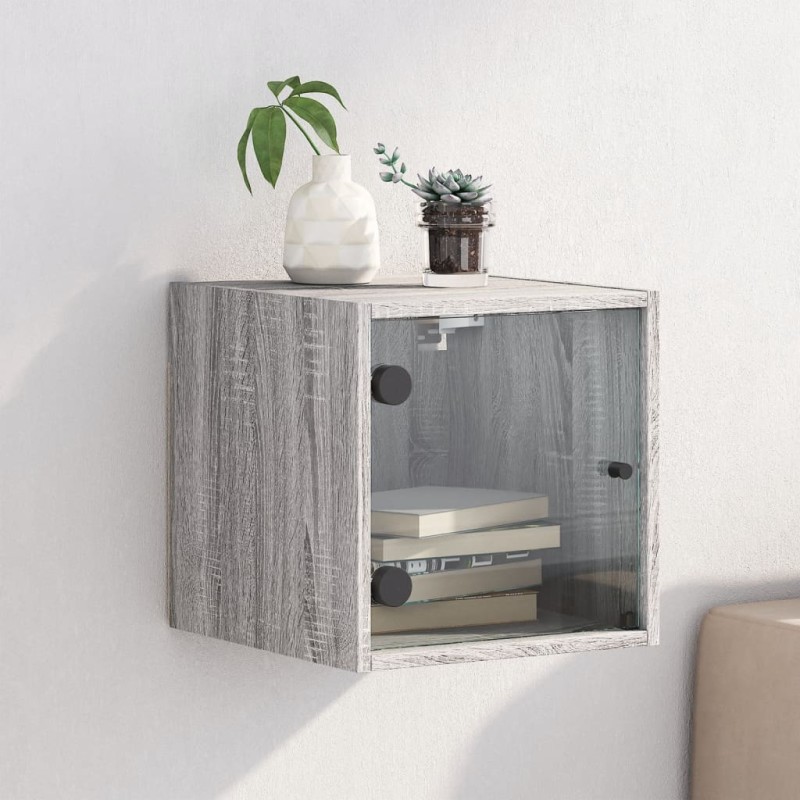vidaXL Mesita de noche con puerta de vidrio gris Sonoma 35x37x35 cm vidaXL Mesita de noche con puerta de vidrio gris Sonoma 35x37x35 cm