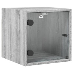 vidaXL Mesita de noche con puerta de vidrio gris Sonoma 35x37x35 cm