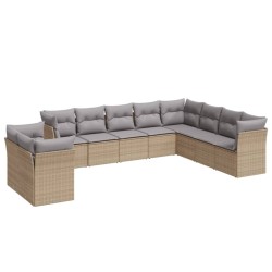 vidaXL Juego de sofás jardín con cojines beige 10 pzas ratán sintético