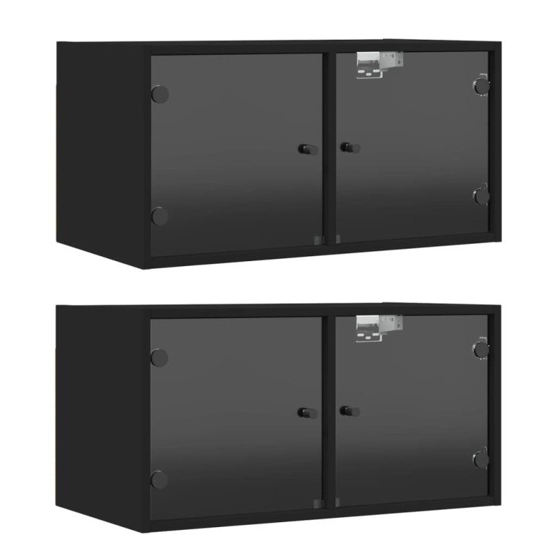 vidaXL Mueble pared con puertas de vidrio 2 uds negro 68,5x37x35 cm vidaXL Mueble pared con puertas de vidrio 2 uds negro 68,5x37x35 cm